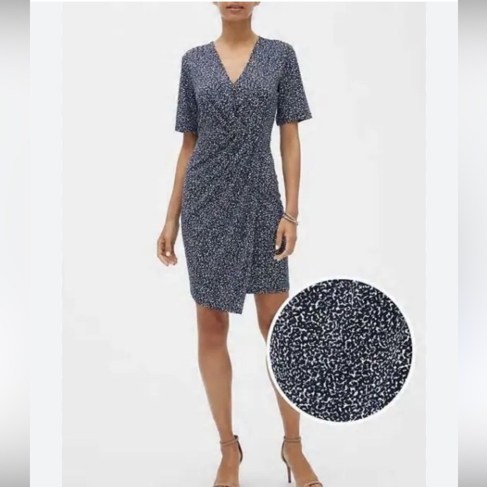 Banana Republic Blue + Gray Speckle Faux Wrap Dress